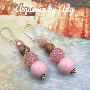 Oversized extra long chunky Ocean jasper statement dangle bon bon earrings